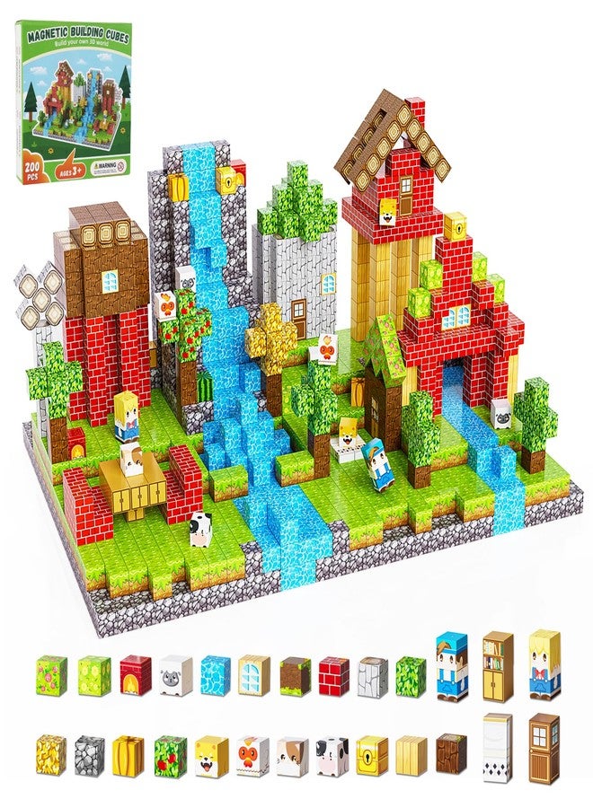 Fitrobust 200PCS Magnetic Building Blocks Set, Magnetic Tiles Kids Build Cubes STEM Game Toys, Build Forest World Set, Christmas Birthday Gifts for Boys & Girls Age 3 4 5 6 7 8 9 10, 0.8 in Size - Image 1
